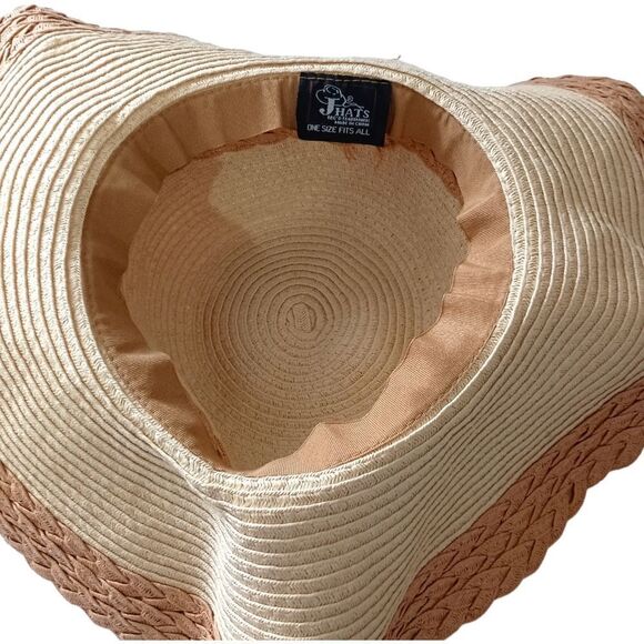 JHats Woven Raffia Floppy Hat Sun Wide Brim Bucket Beige Tan Beach Gardening - Picture 2 of 16